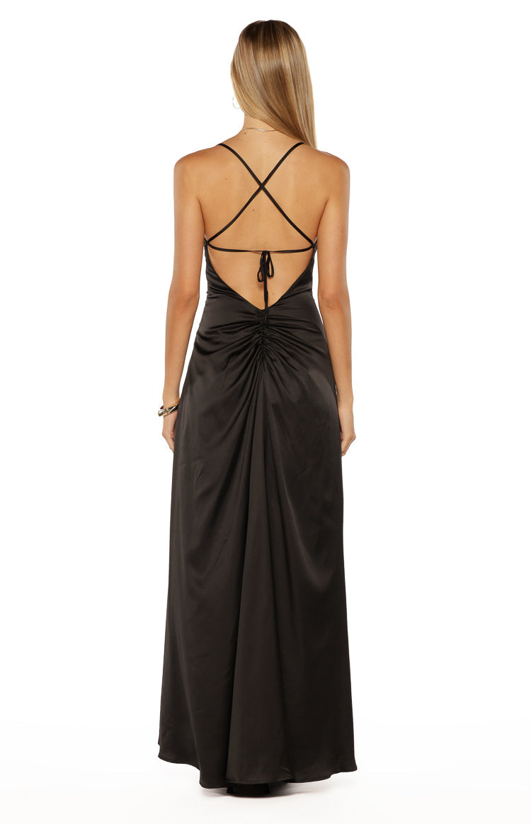 Satin Strapless Fold Over Neckline Strappy Open Back Maxi Dress 7