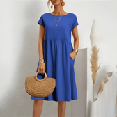 Crew Neck Cap Sleeve Pocket Midi Dress Summer 11