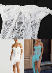 Blue Backless Sheer Lace Long Dress Sleeveless 5