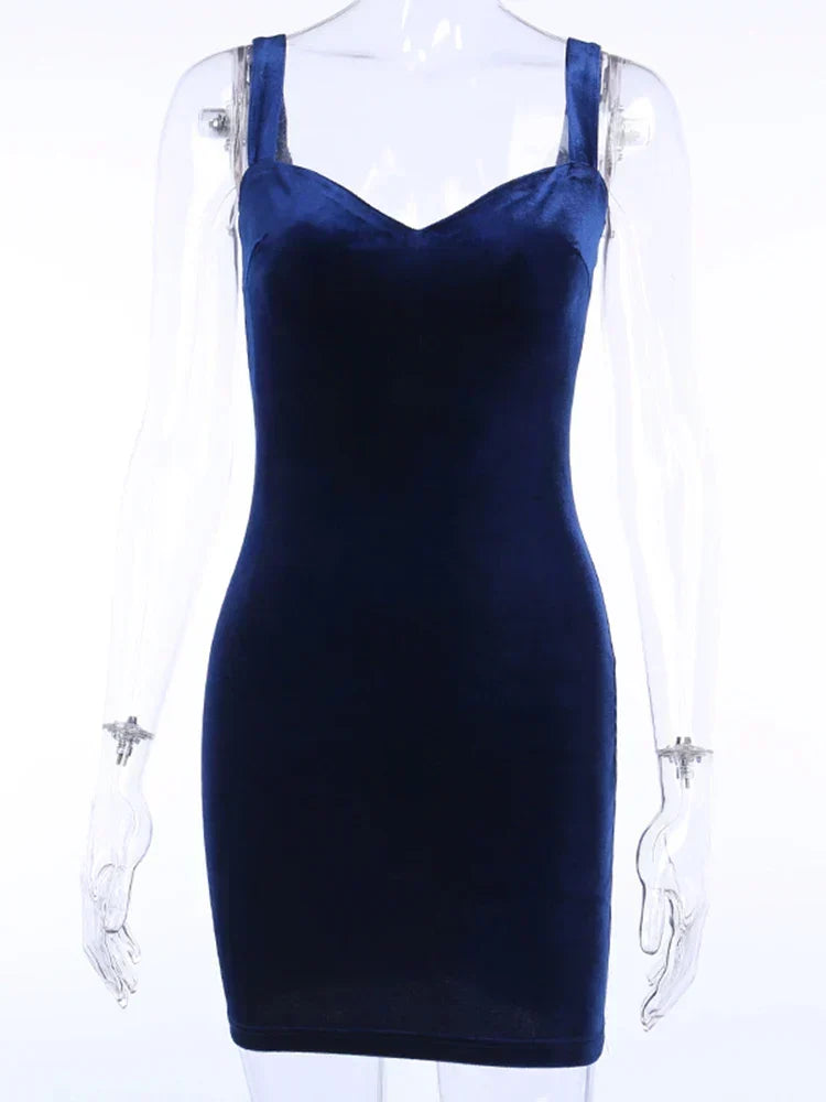 Velvet Sweetheart Neck Wide Strap Bodycon Mini Dress 7
