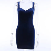 Blue V-Neck Spaghetti Strap Mini Sleeveless Skinny Soft Fashion Slim Bodycon Dress