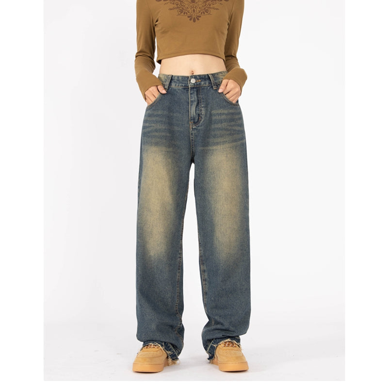 Vintage Washed Wide-Leg Denim Jeans