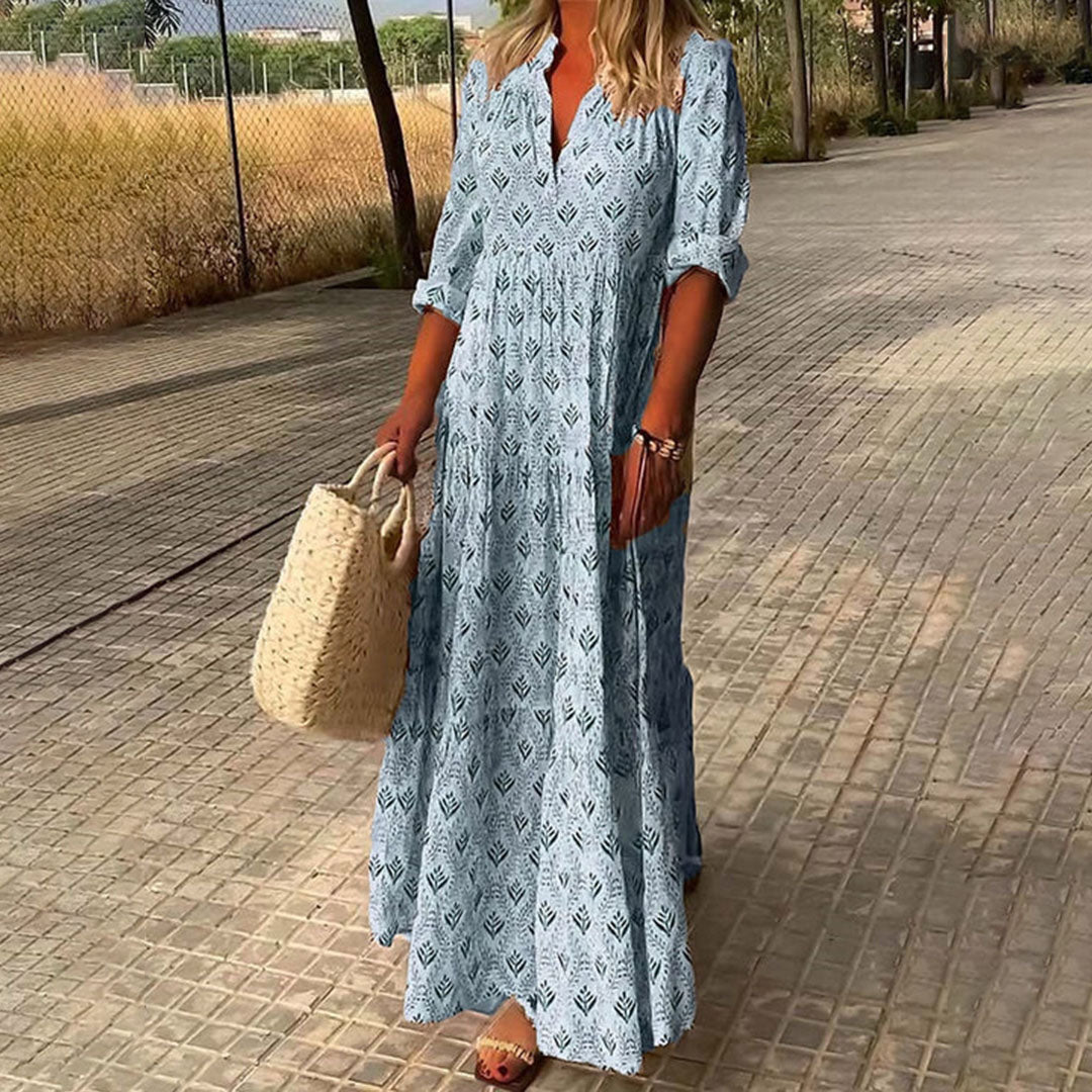 Print V-Neck Tiered Maxi Dress 2
