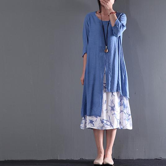 Plus Size Blue Asymmetrical Summer Floral Maxi Dress