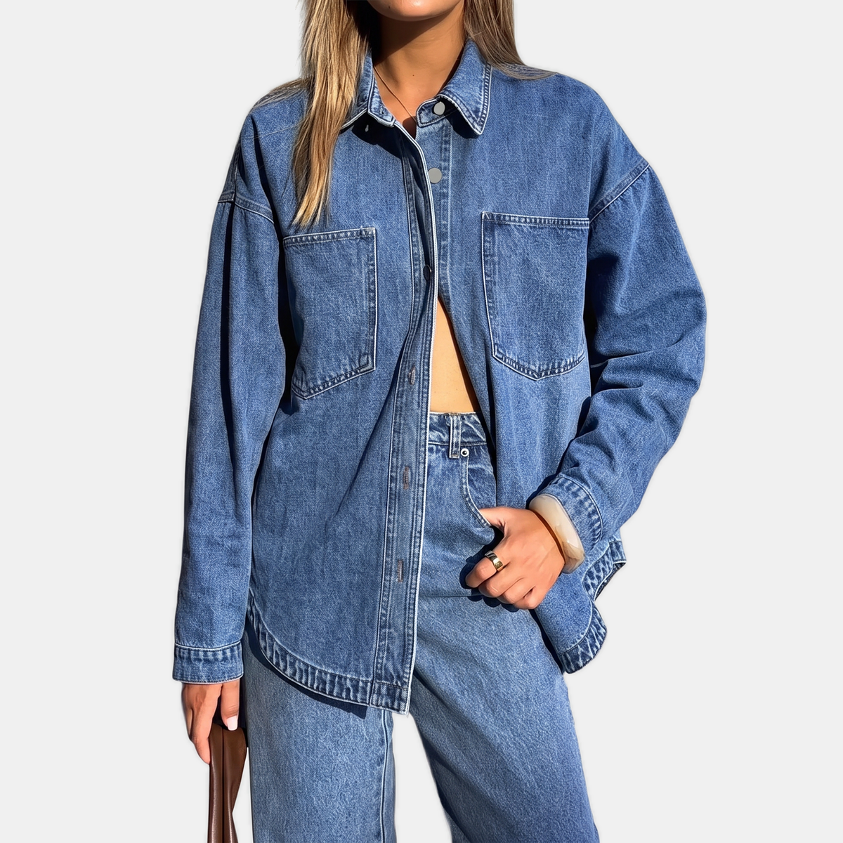 Oversized Chest Pocket Button Front Denim Shirt Jacket