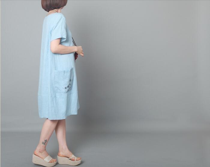 Blue linen sundress oversize dress summer baggy shift dress