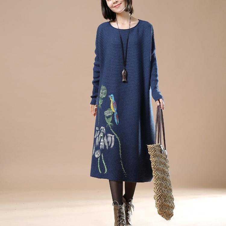 Blue plus size knit dresses oversize sweater