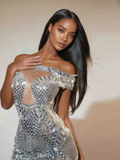 Off Shoulder Rhinestone Mini Dress In Silver - View 2
