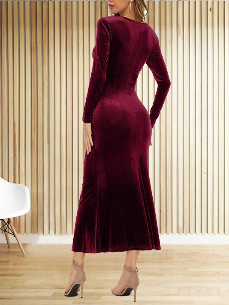 New Fashion Chic Long Sleeve Evening Maxi Dress