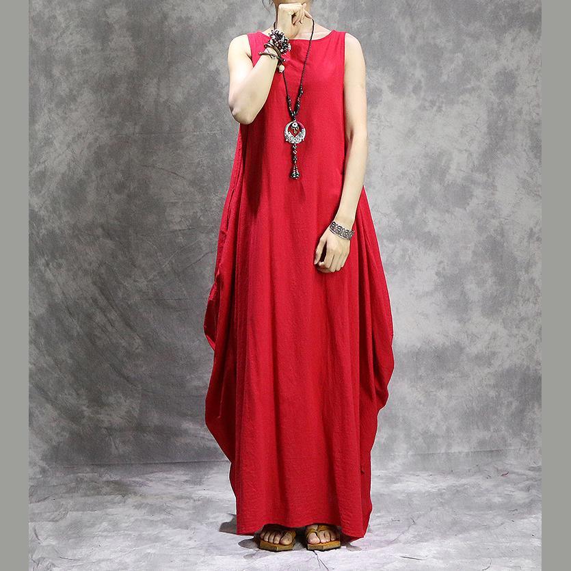 Bohemian sleeveless linen clothes stylish Shape red cotton robes Dresses summer