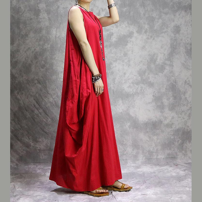 Bohemian sleeveless linen clothes stylish Shape red cotton robes Dresses summer
