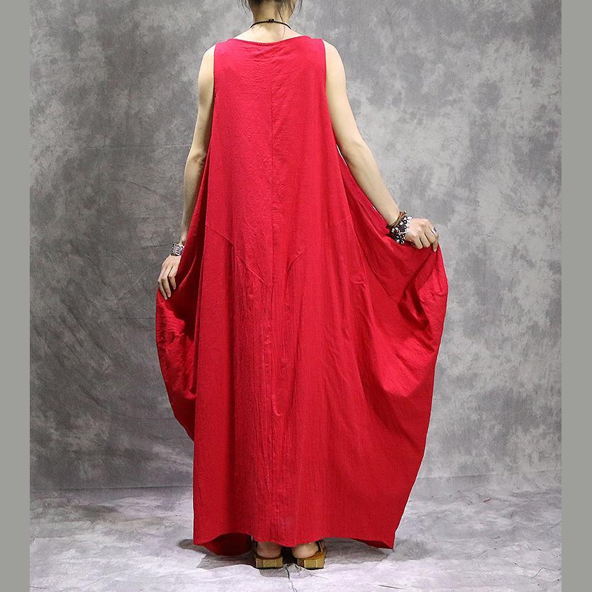 Bohemian sleeveless linen clothes stylish Shape red cotton robes Dresses summer
