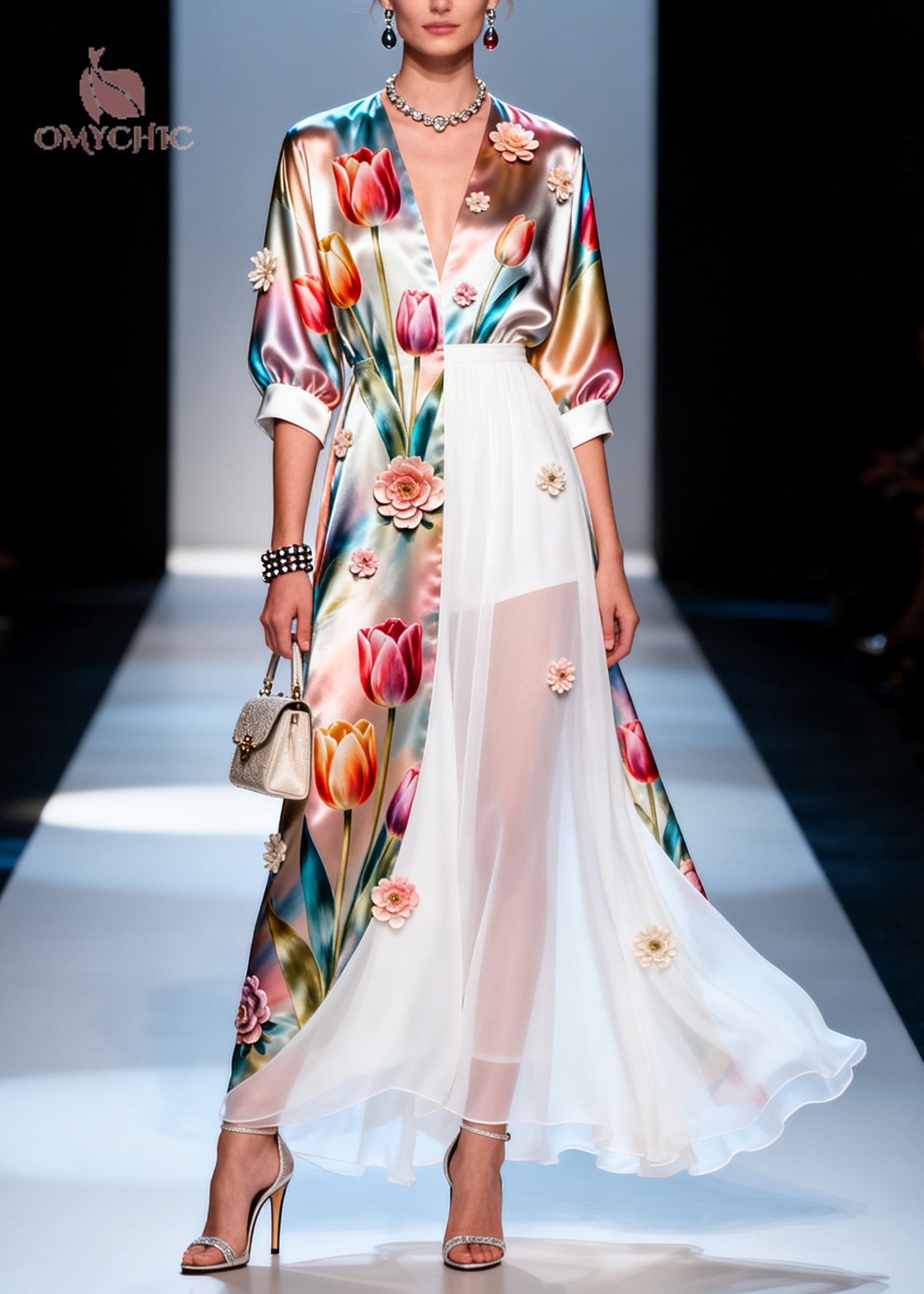 Boho Asymmetrical Design Handmade Floral Silk Robe Dresses Summer