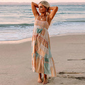 Spaghetti Strap Boho Print Tiered Maxi Dress
