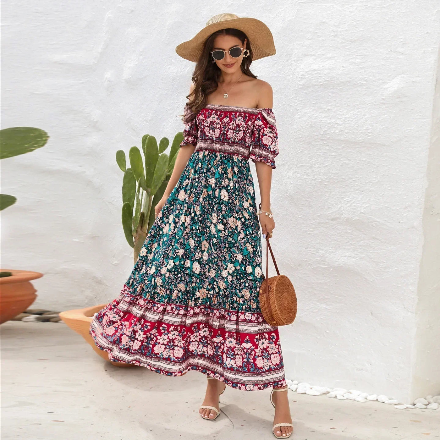 Casual Midi Sexy Elegant Beach Vacation Boho Dress Cyan / S
