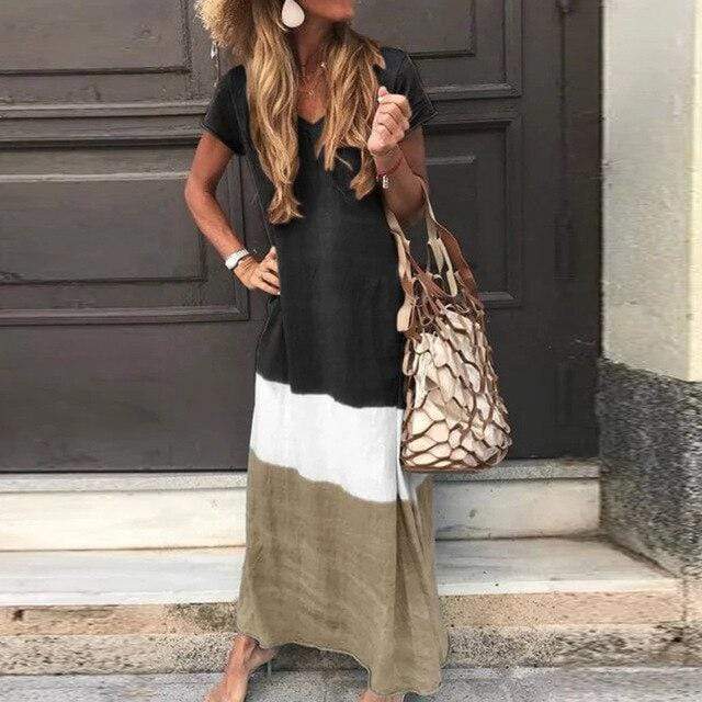 Ombre V-Neck Short Sleeve Maxi Dress Summer 2