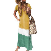 Ombre V-Neck Short Sleeve Maxi Dress Summer 6