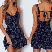 Polka Dot V-Neck Ruffle Strap Backless Mini Dress