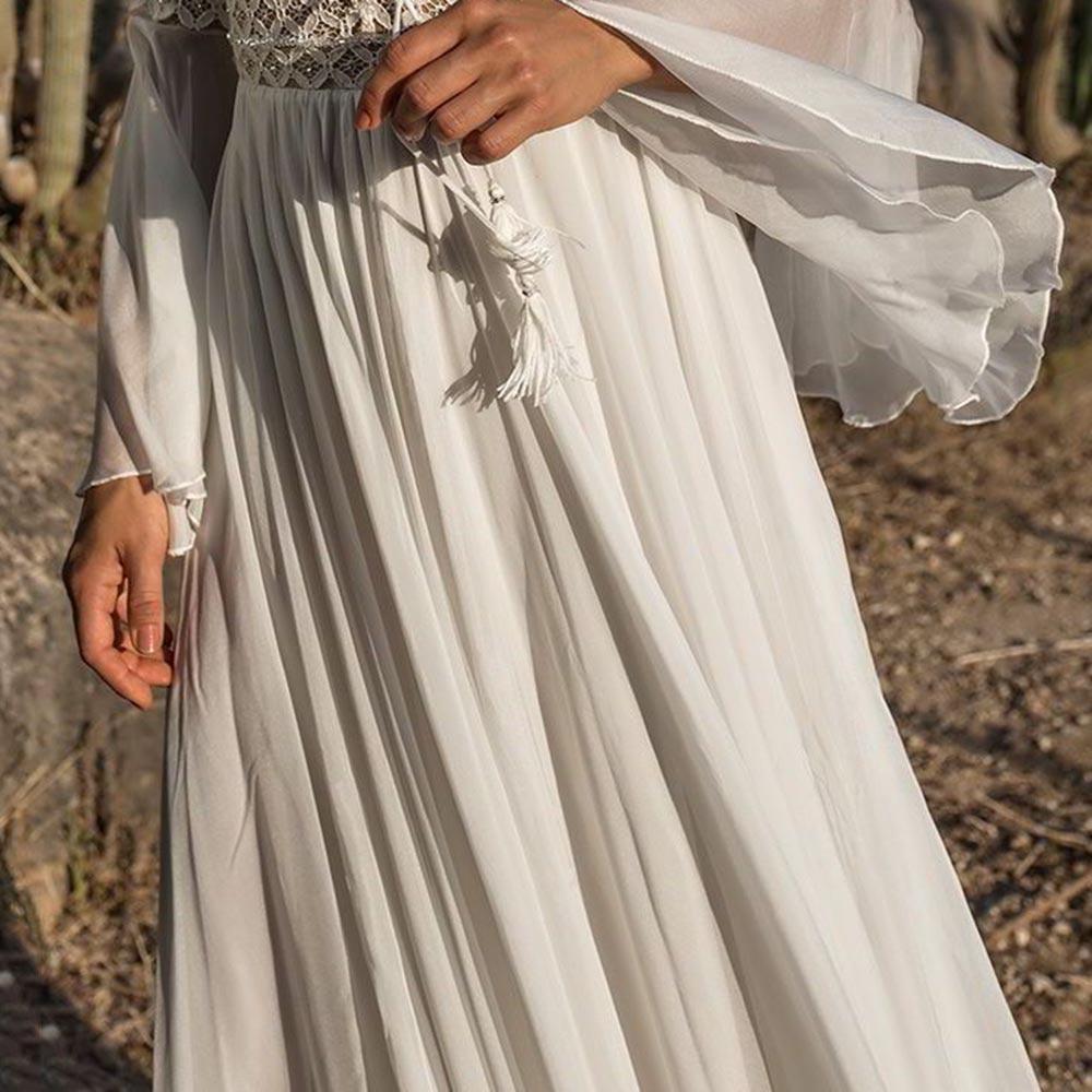 Deep V-Neck Bell Sleeve Crochet Lace Chiffon Maxi Dress 4