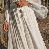 Deep V-Neck Bell Sleeve Crochet Lace Chiffon Maxi Dress 4