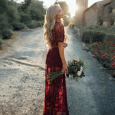 Lace Short Sleeve High Split Maxi Dress 2