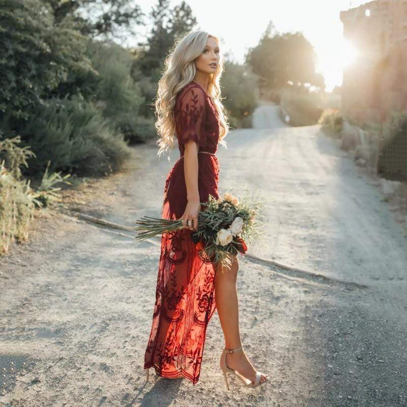 Lace Short Sleeve High Split Maxi Dress 3