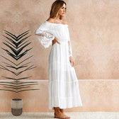 Off Shoulder Lace Bell Sleeve Tiered Maxi Dress 4