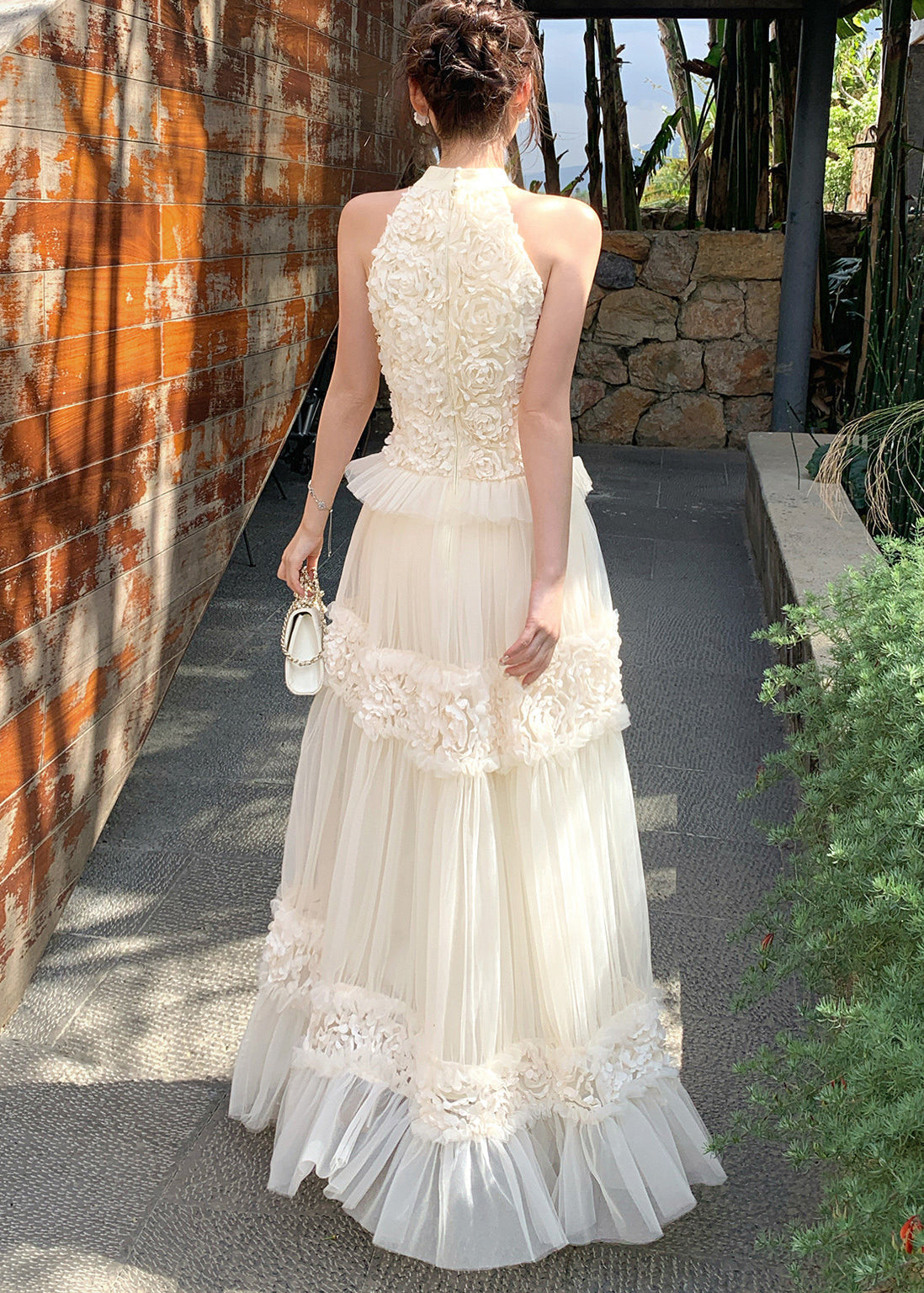 Off Shoulder Tulle Floral Maxi Dress