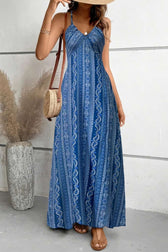 Paisley V-Neck Spaghetti Strap High Split Maxi Dress 2