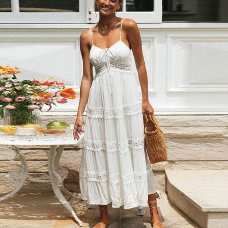 Lace Trim Tiered Spaghetti Strap Midi Dress 2