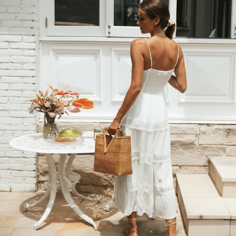 Lace Trim Tiered Spaghetti Strap Midi Dress 3