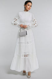 Alerolt White Lace Hollow Maxi Dress Set - View 4