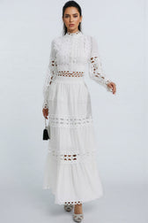 Alerolt White Lace Hollow Maxi Dress Set - View 5