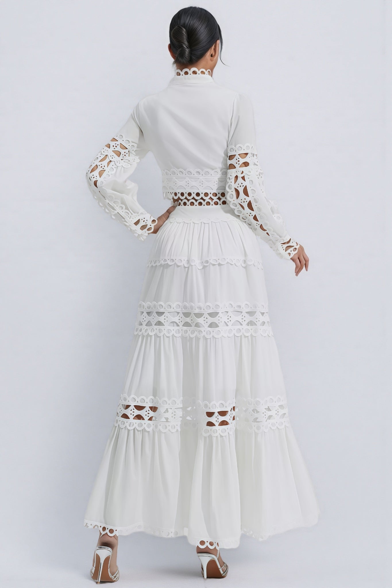 Alerolt White Lace Hollow Maxi Dress Set - View 6
