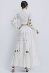 Alerolt White Lace Hollow Maxi Dress Set - View 6