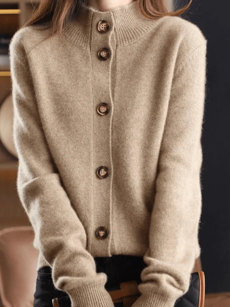 Mock Neck Button Front Oversized Sweater