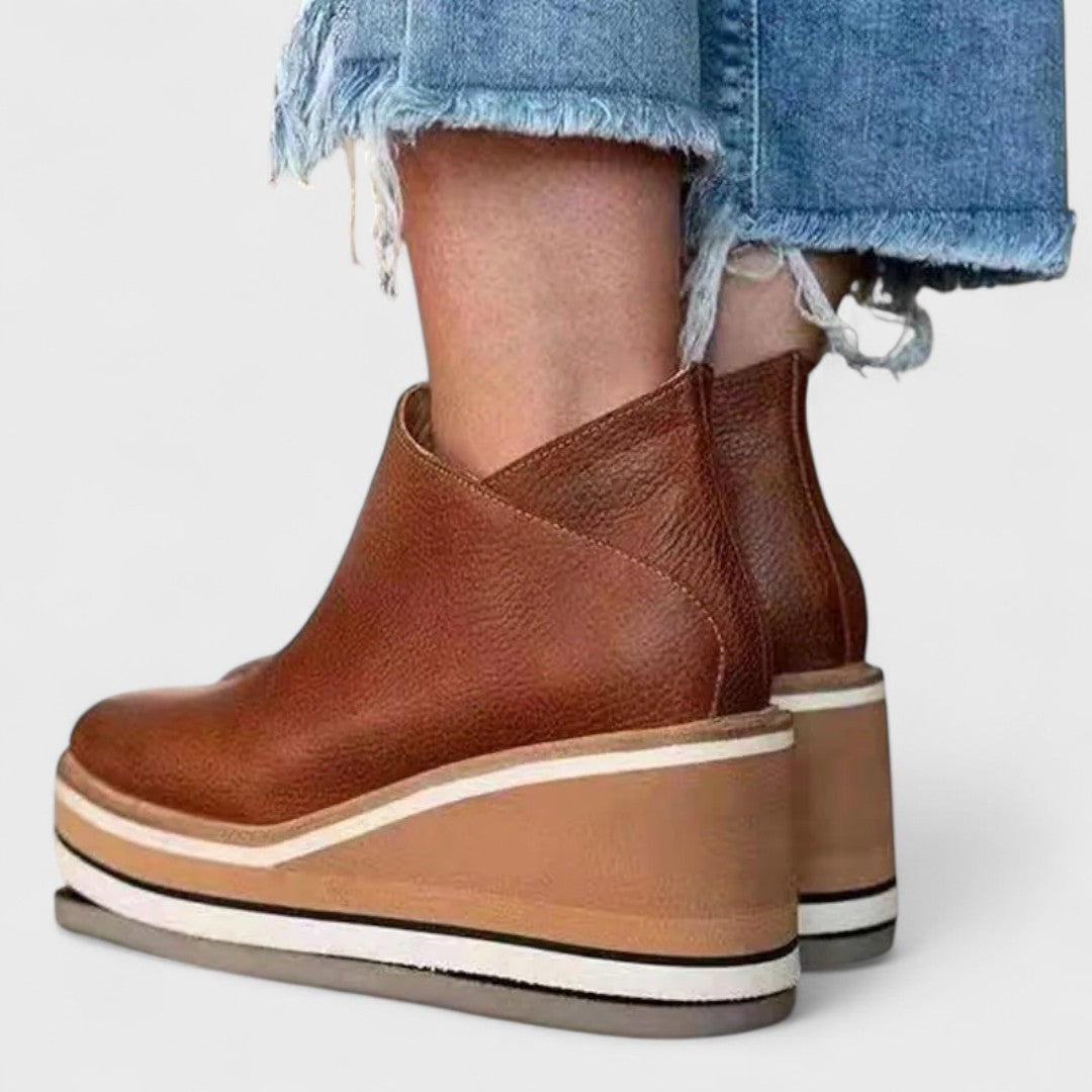 Suede Look Round Toe Platform Wedge Ankle Boots