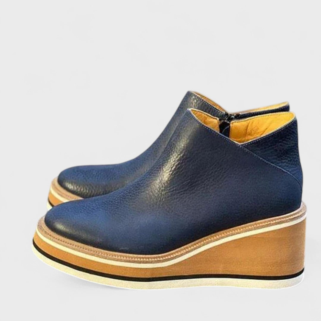 Suede Look Round Toe Platform Wedge Ankle Boots