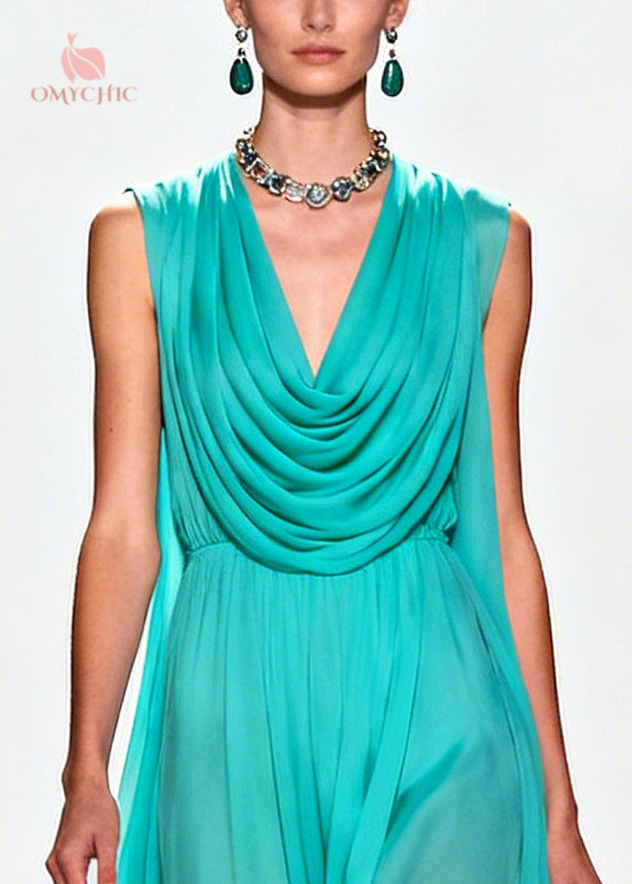 Boutique Blue Turtle Neck Patchwork Flower Lace Chiffon Maxi Dress Summer 2