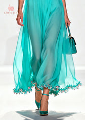 Boutique Blue Turtle Neck Patchwork Flower Lace Chiffon Maxi Dress Summer 4