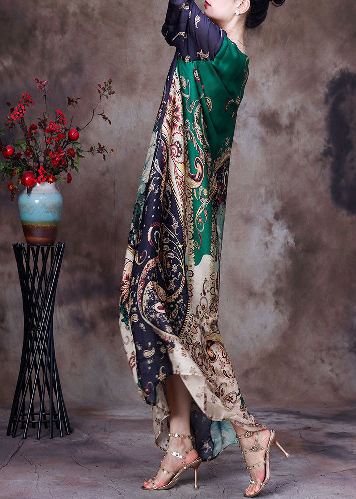 Mixed Print Round Neck Half Sleeve Patchwork Kaftan Maxi Dress