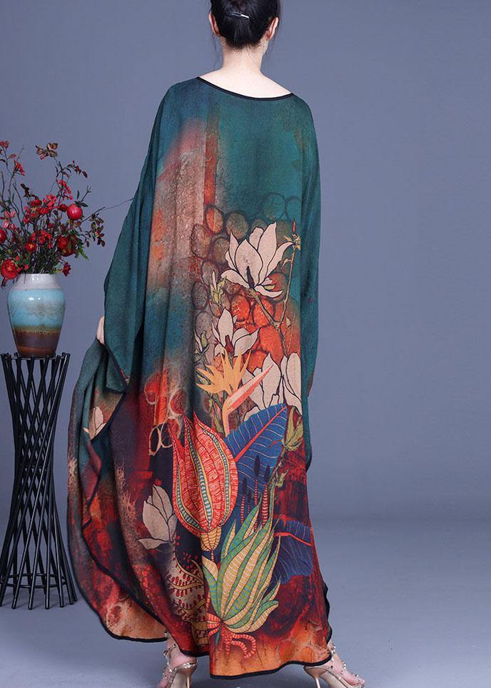Floral Print Patchwork Button Front Batwing Sleeve Oversized Maxi Dress