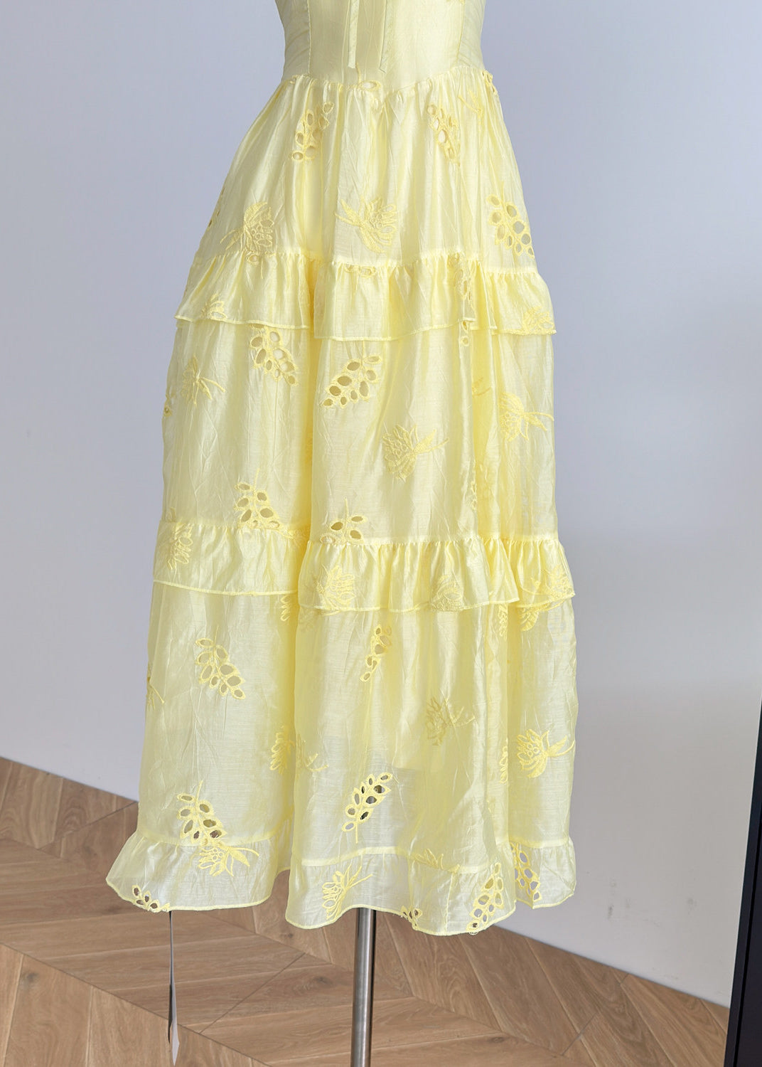 Eyelet Embroidery Square Neck Tie Ruffle Puff Sleeve Tiered Maxi Dress