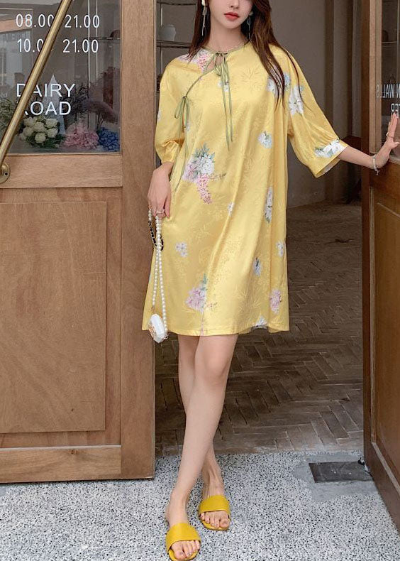 Satin Jacquard Mandarin Collar Lace Up Keyhole Three Quarter Sleeve Shift Mini Dress