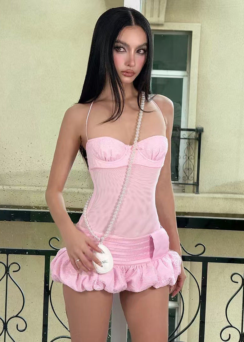 Boutique Pink Bustier Top Halter Tea Dress Summer