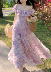 Boutique Purple Ruffled Patchwork Lace Strapless Dress Summer 5