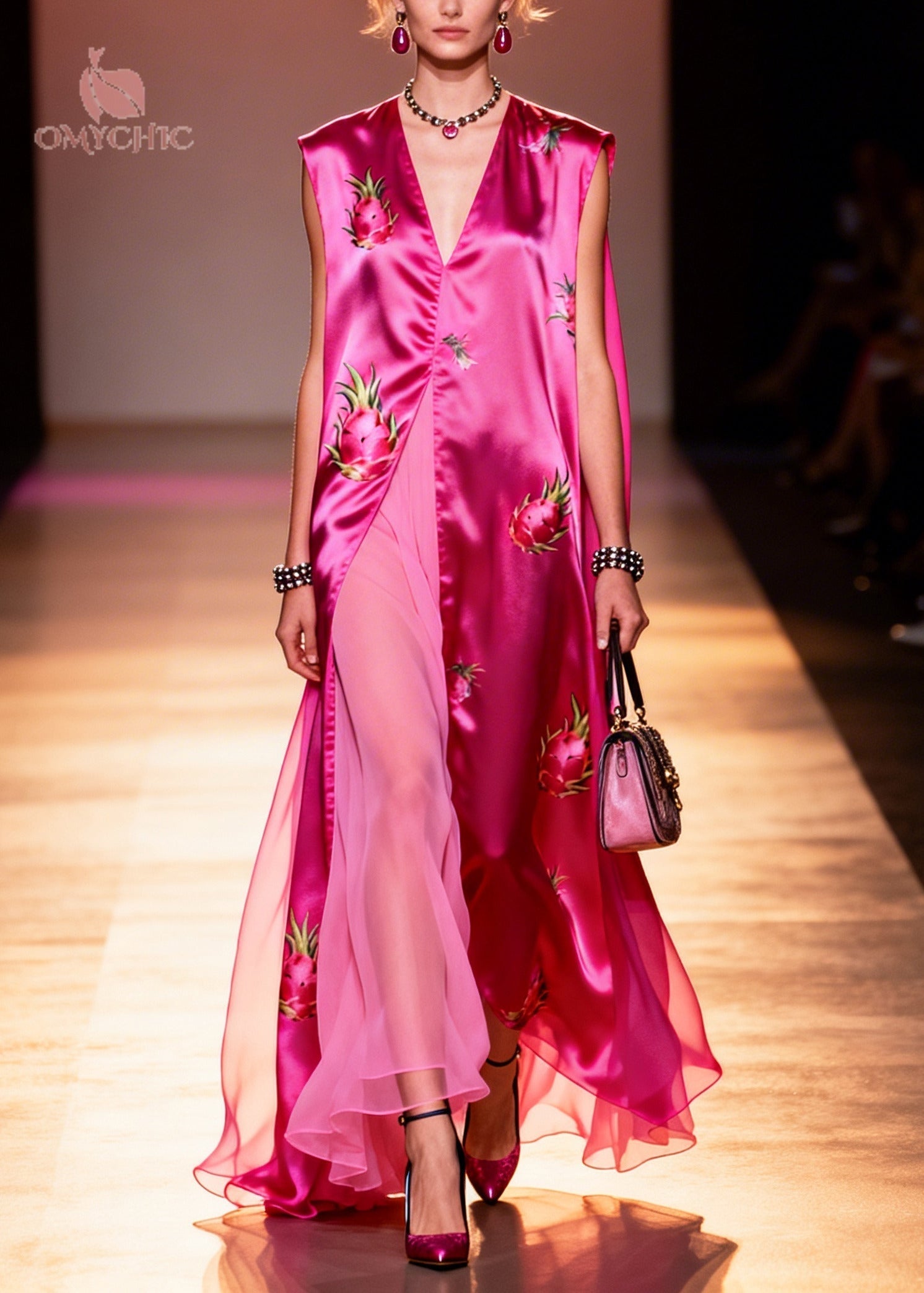 Boutique Rose Oversized Patchwork Chiffon Maxi Dresses Sleeveless - View 3