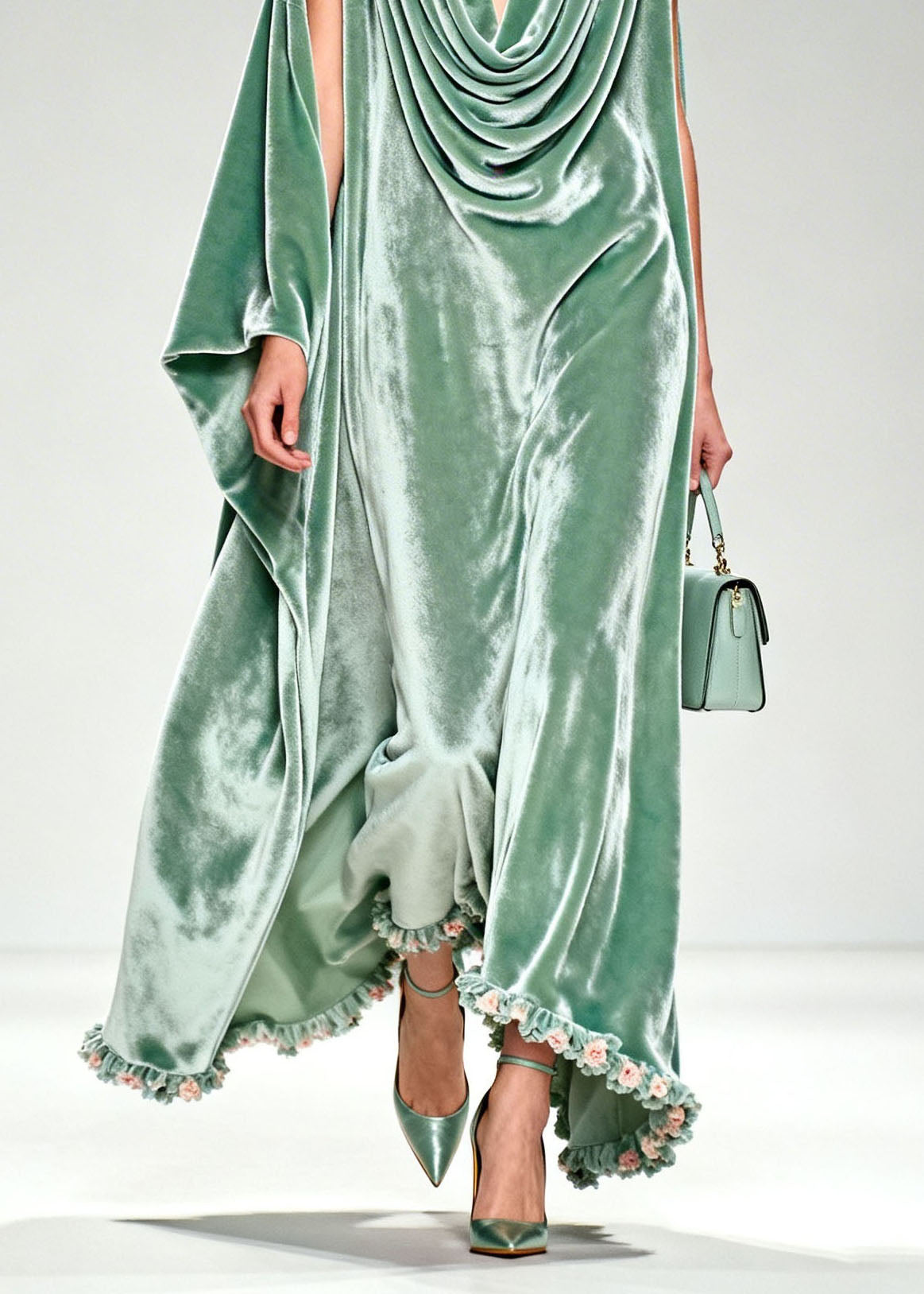 Boutique Ruffled Floral Patchwork Velvet Dresses Fall 4