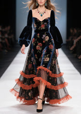Boutique Tulle Ruffled Print Patchwork Velvet Dress Fall 5