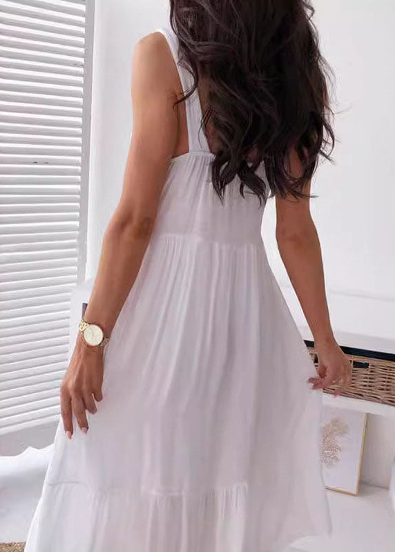 Boutique White V Neck Lace Patchwork Cotton Spaghetti Strap Dress Summer 3